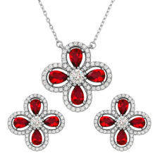 Load image into Gallery viewer, Sterling Silver Rhodium Plated 4 Leaf Clover with Red Teardrop and Clear Round CZ
