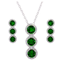 Load image into Gallery viewer, Sterling Silver Rhodium Plated 3 Green Stone CZ Stud Earring and Necklace Set