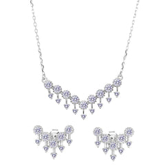 Sterling Silver Rhodium Plated V Arrows Set with CZ Necklace