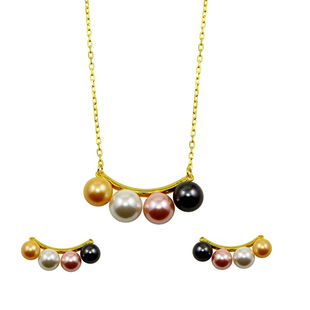 Sterling Silver Gold Plated 4 Multi Colored Synthetic Pearl Designed Set