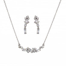 Load image into Gallery viewer, Sterling Silver Rhodium Plated CZ and Baguette Stone Necklace and Earrings Set