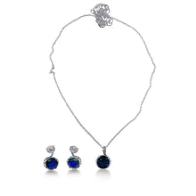 Load image into Gallery viewer, Sterling Silver Rhodium Plated Blue CZ Earring and Necklace Set