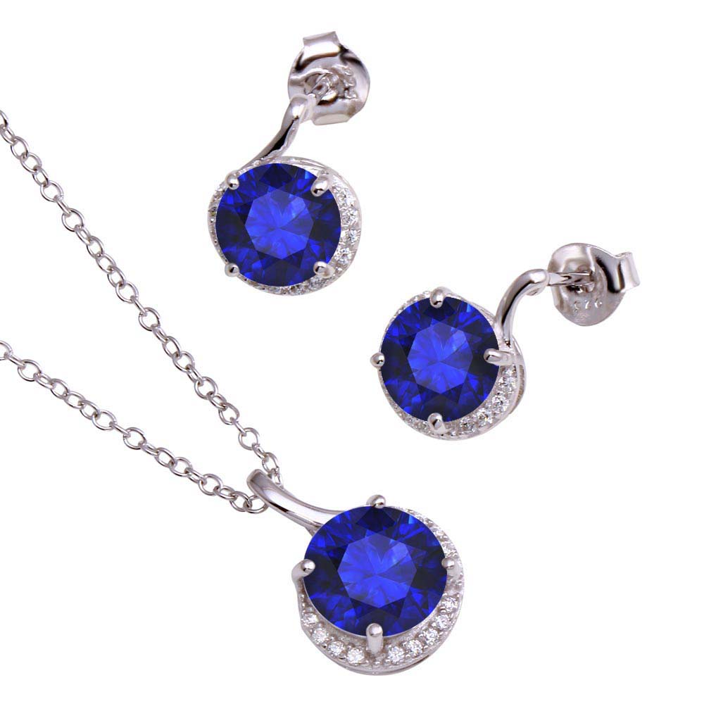 Sterling Silver Rhodium Plated Crown Necklace and Earrings Set with CZ