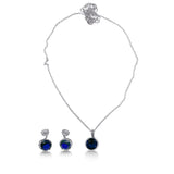 Sterling Silver Rhodium Plated Blue CZ Earring and Necklace Set