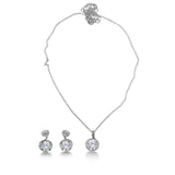 Sterling Silver Rhodium Plated Clear CZ Earring and Necklace Set