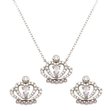 Load image into Gallery viewer, Sterling Silver Rhodium Plated Clear CZ Crown Necklace and Earrings