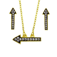 Load image into Gallery viewer, Sterling Silver Gold Plated CZ Arrow Earrings and Necklace set with CZ