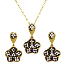 Load image into Gallery viewer, Sterling Silver Gold Plated Flower Necklace and Earrings Set with CZ
