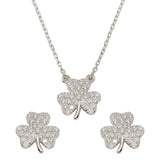Sterling Silver Rhodium Plated Clover Necklace and Earring Set with CZ