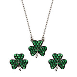 Sterling Silver Mini Green Clover Necklace and Earrings Set with CZ