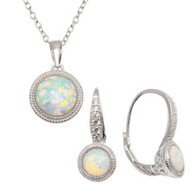 Load image into Gallery viewer, Sterling Silver Rhodium Plated Synthetic Opal Earrings and Necklace Set with CZ