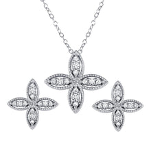 Load image into Gallery viewer, Sterling Silver Four Petal Flower Necklace and Earrings Set