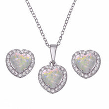 Load image into Gallery viewer, Sterling Silver Rhodium Plated Halo Heart Set with Synthetic Opal and CZ