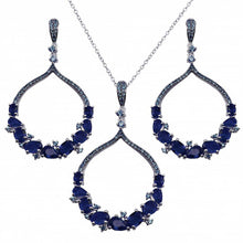Load image into Gallery viewer, Sterling Silver Rhodium Plated Dangling Earrings and With Red CZ Necklace Set