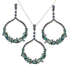 Load image into Gallery viewer, Sterling Silver Rhodium Plated Dangling Round Pendant with Teal Blue CZ