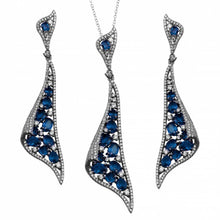 Load image into Gallery viewer, Sterling Silver Rhodium Plated Dangling Earrings and With Blue CZ Necklace Set