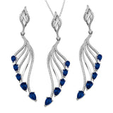 Sterling Silver Rhodium Plated Wing Necklace and Earrings Set with Blue CZ