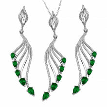 Load image into Gallery viewer, Sterling Silver Rhodium Plated Wing Necklace and Earrings Set with Green CZ