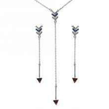 Load image into Gallery viewer, Sterling Silver Rhodium Plated Dangling With CZ Arrow Earrings And Necklace Set