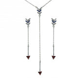 Sterling Silver Rhodium Plated Dangling With CZ Arrow Earrings And Necklace Set