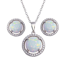 Load image into Gallery viewer, Sterling Silver Rhodium Plated Synthetic Opal Halo Jewelry Set