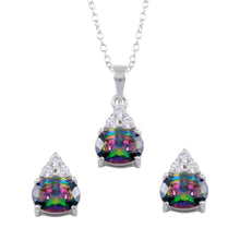 Load image into Gallery viewer, Sterling Silver Rhodium Plated Teardrop Synthetic Mystic Topaz CZ Set