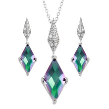 Load image into Gallery viewer, Sterling Silver Rhodium Plated Diamond Shape Synthetic Mystic Topaz CZ Set