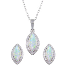 Load image into Gallery viewer, Sterling Silver Rhodium Plated Synthetic Opal Center Marquise Shape CZ Set