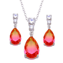Load image into Gallery viewer, Sterling Silver Rhodium Plated Orange Pink Teardrop Set
