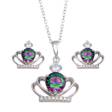 Load image into Gallery viewer, Sterling Silver Rhodium Plated Crown Synthetic Mystic Topaz CZ Set