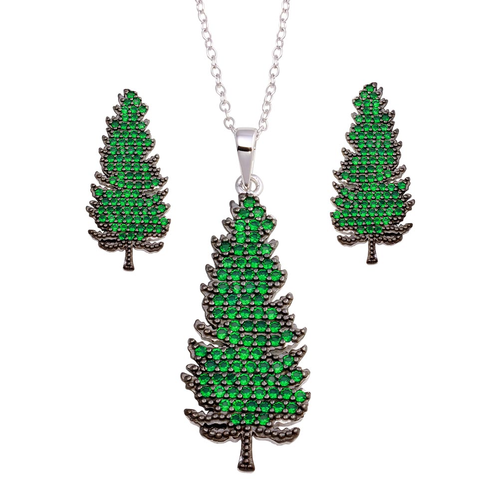 Sterling Silver Rhodium Plated Christmas Tree Set