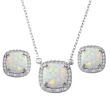 Sterling Silver Rhodium Plated Square Synthetic Opal Halo Set with CZ