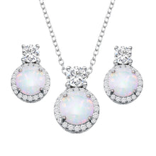 Load image into Gallery viewer, Sterling Silver Rhodium Plated Round Synthetic Opal Halo Set with CZ