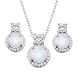 Sterling Silver Rhodium Plated Round Synthetic Opal Halo Set with CZ