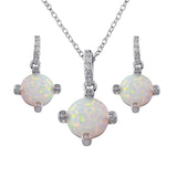 Sterling Silver Rhodium Plated Round Synthetic Opal 4 Corner CZ Set