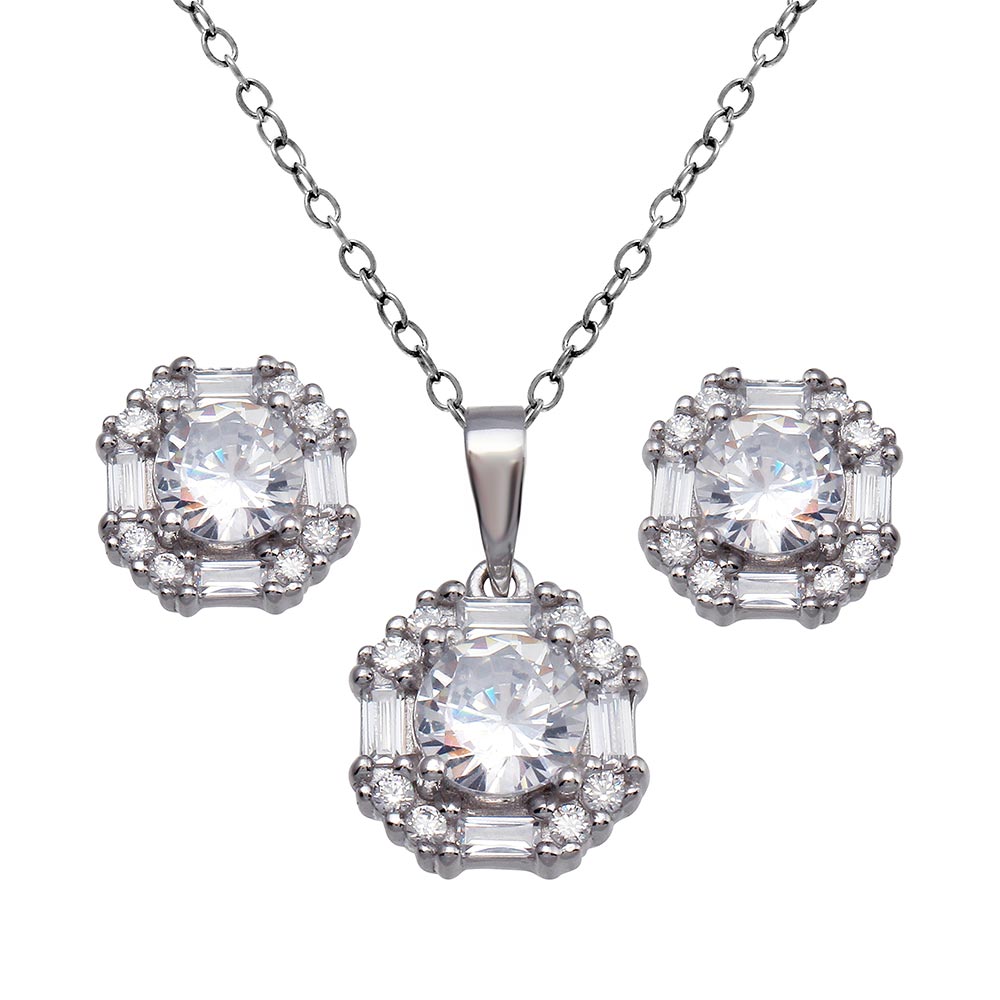 Sterling Silver Rhodium Plated Halo Set