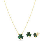 Sterling Silver Gold Plated Mini Green Clover CZ Set
