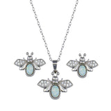 Sterling Silver Rhodium Plated Opal and Clear Bumblebee Earring and Pendant Set