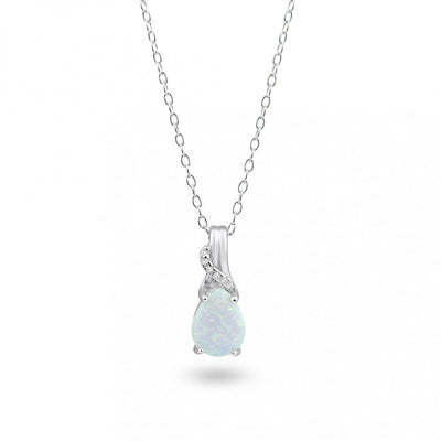 Sterling Silver Rhodium Plated Teardrop Opal And Clear CZ Earring And Pendant Set