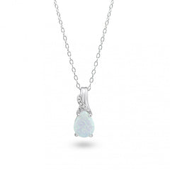 Sterling Silver Rhodium Plated Teardrop Opal And Clear CZ Earring And Pendant Set