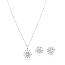 Load image into Gallery viewer, Sterling Silver Rhodium Plated Clear CZ Sun Flower CZ Sets