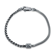 Load image into Gallery viewer, Sterling Silver Gun Metal Plated Half Round Snake And Half Wheat Link Bracelet