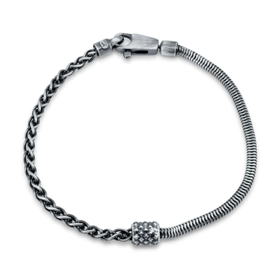 Sterling Silver Gun Metal Plated Half Round Snake And Half Wheat Link Bracelet