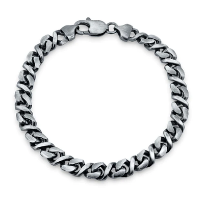 Sterling Silver 7mm Gun Metal Plated Dollar Cuban Bracelet-8.25