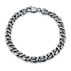 Sterling Silver 7mm Gun Metal Plated Dollar Cuban Bracelet-8.25