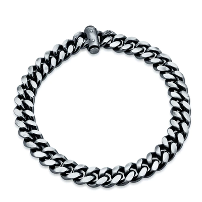 Sterling Silver Gun Metal Plated Curb Cylinder Lock Bracelet