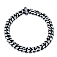 Sterling Silver Gun Metal Plated Curb Cylinder Lock Bracelet
