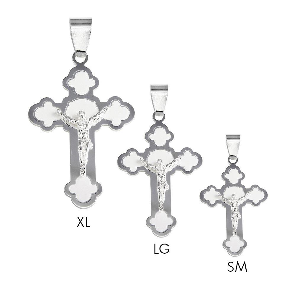 Sterling Silver Rhodium Plated High Polished With Matte Finish Rose Cross Pendant