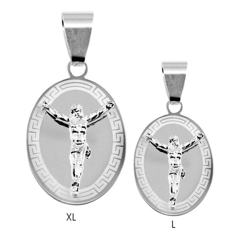 Sterling Silver High Polished Large Celtic Border Oval Crucifix 56mm x 27mm Medallion Pendant