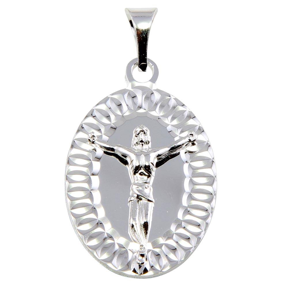 Sterling Silver High Polished Diamond Cut  Border Crucifix Medallion Pendant